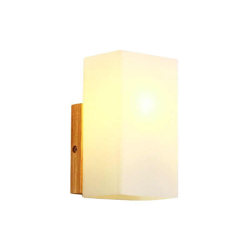 Kubus wandbevestiging verlichtingsarmatuur minimalisme opaalglas 1 kop beige oppervlakte wand sconce met houten details