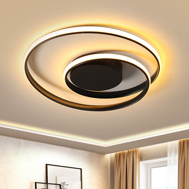 Plafonnier circulaire noir/blanc contemporain de 18"/23,5" de large à LED en métal avec lumière chaude/blanche