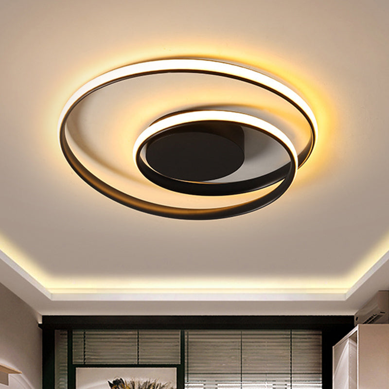 Plafonnier circulaire noir/blanc contemporain de 18"/23,5" de large à LED en métal avec lumière chaude/blanche