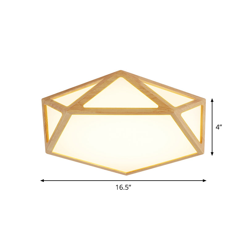 Lampada da soffitto minimalista per salotto Pentagon in acrilico da 16,5"/20,5"/24,5" W LED minimalista con struttura in legno in beige, luce calda/bianca