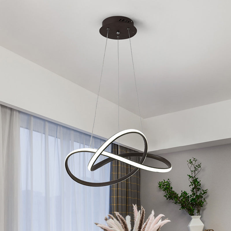 Contemporary LED Chandelier Black/White Twine Hanging Ceiling Lamp with Metallic Shade in Warm/White Light