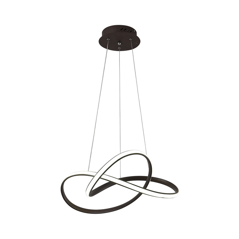 Contemporary LED Chandelier Black/White Twine Hanging Ceiling Lamp with Metallic Shade in Warm/White Light