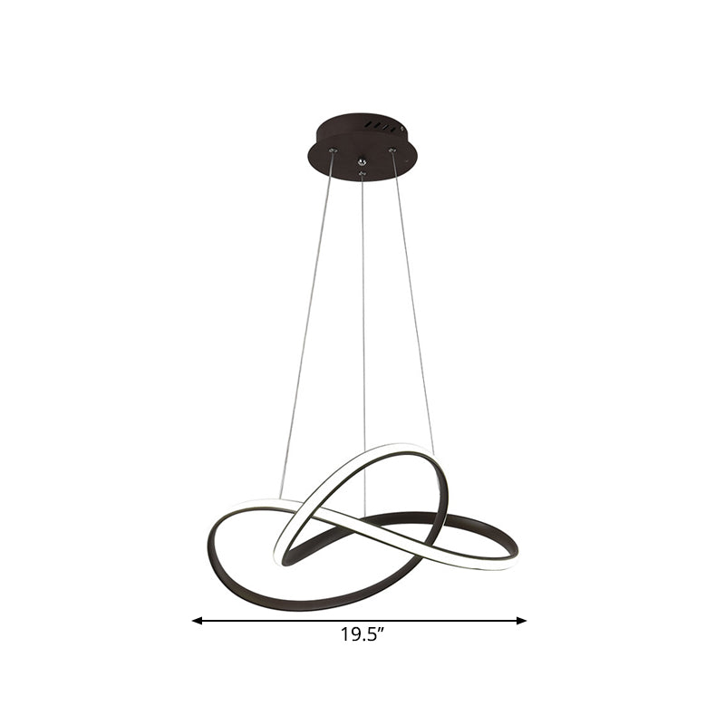 Contemporary LED Chandelier Black/White Twine Hanging Ceiling Lamp with Metallic Shade in Warm/White Light