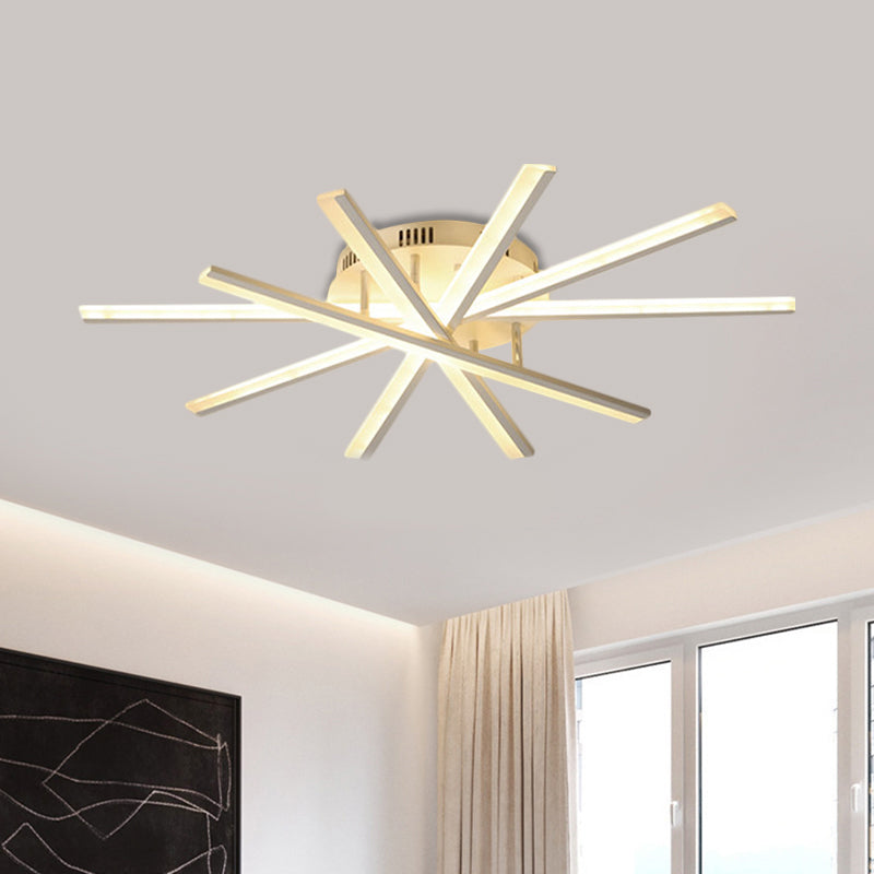 Burst Design Acrylic Ceiling Light Modernist 5/9-Bulb White LED Semi Flush Mount Lighting in Warm/White Light