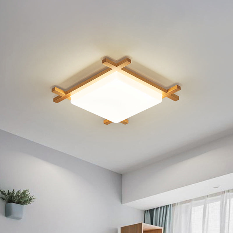 Square Ceiling Lamp Modernist Acrylic 16"/18"/23.5" Wide LED Parlor Flush Mount with Wood Frame in Beige, Warm/White Light