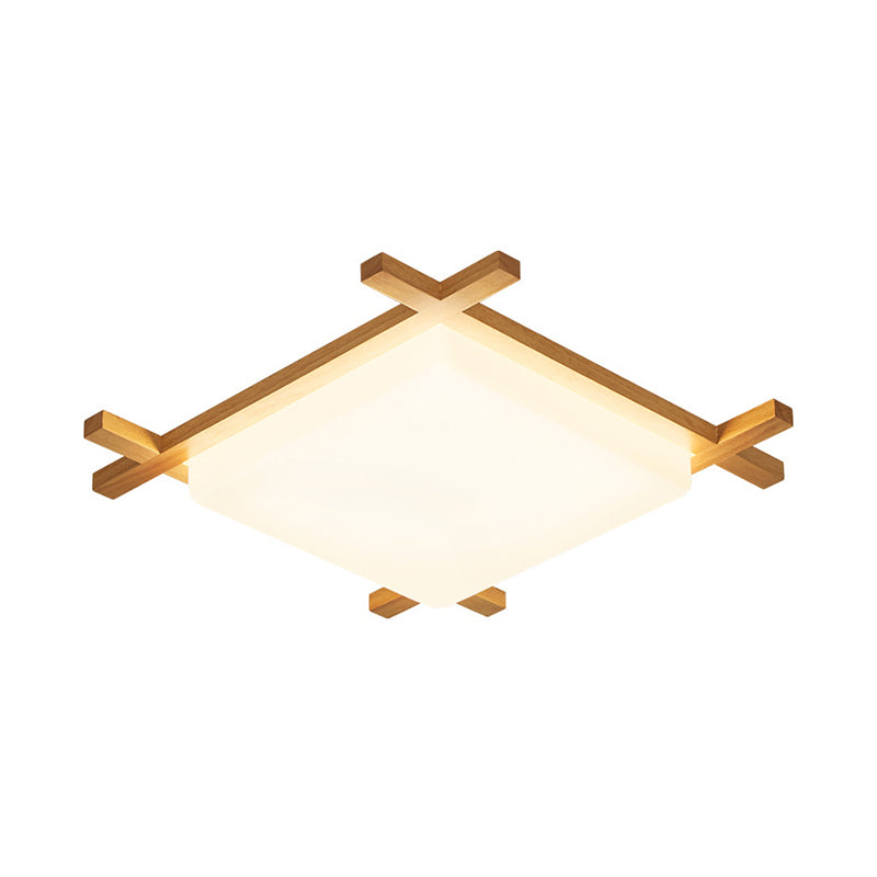Square Ceiling Lamp Modernist Acrylic 16"/18"/23.5" Wide LED Parlor Flush Mount with Wood Frame in Beige, Warm/White Light