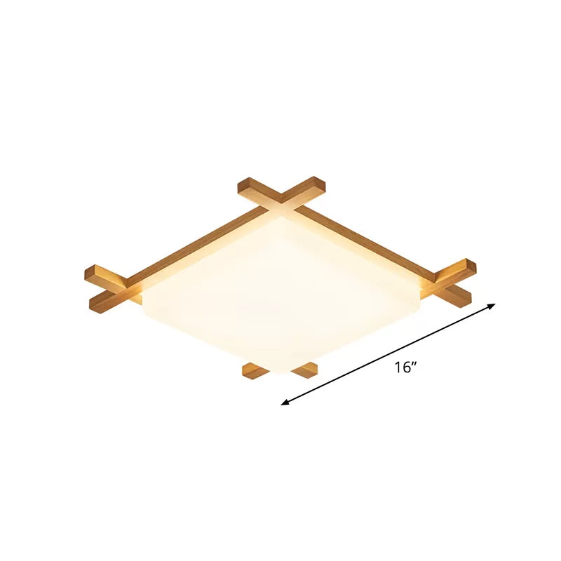 Vierkante plafondlamp modernistisch acryl 16"/18"/23,5" brede LED salon inbouw met houten frame in beige, warm/wit licht