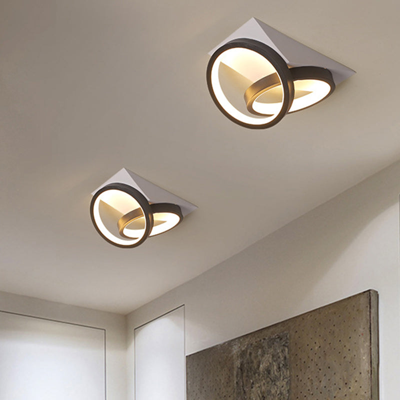 Lámpara semi empotrada LED negra modernista con anillos metálicos para montaje en techo en luz blanca/cálida
