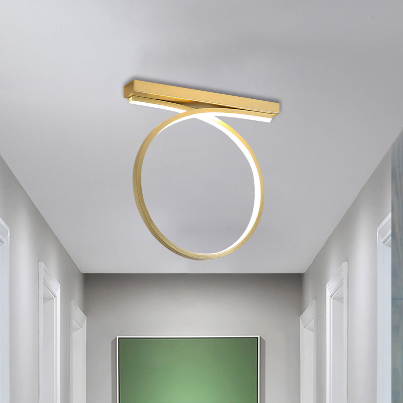 Black/Gold Loop Flush Mount Ceiling Light Simplicity Metal LED Flushmount in Warm/White Light for Restaurant