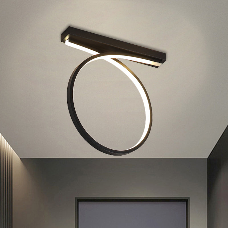 Black/Gold Loop Flush Mount Ceiling Light Simplicity Metal LED Flushmount in Warm/White Light for Restaurant