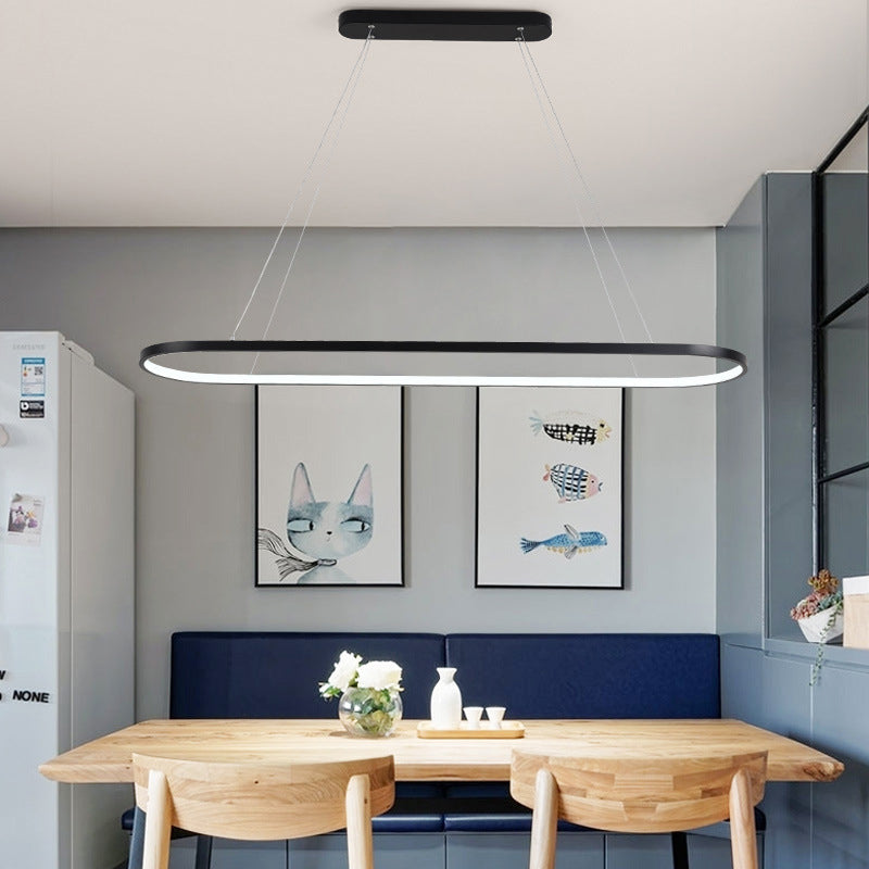 Oval Suspended Lighting Fixture Modern Style Metal LED Restaurant Island Light in Black/White