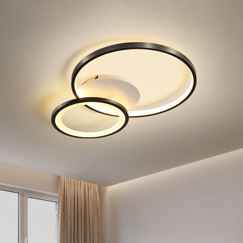 16"/19.5" Wide Ring Ceiling Mount Lamp Minimal Iron Bedroom LED Flush Mount in Warm/White Light, Black