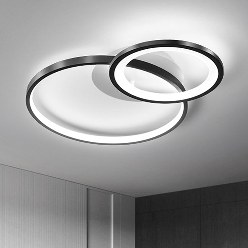16"/19.5" Wide Ring Ceiling Mount Lamp Minimal Iron Bedroom LED Flush Mount in Warm/White Light, Black