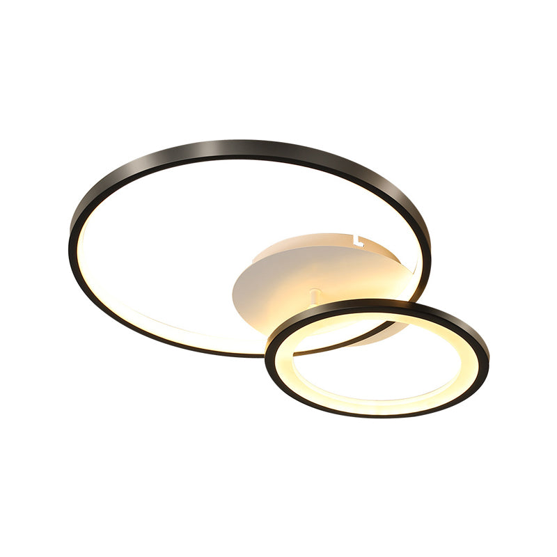 16"/19.5" Wide Ring Ceiling Mount Lamp Minimal Iron Bedroom LED Flush Mount in Warm/White Light, Black