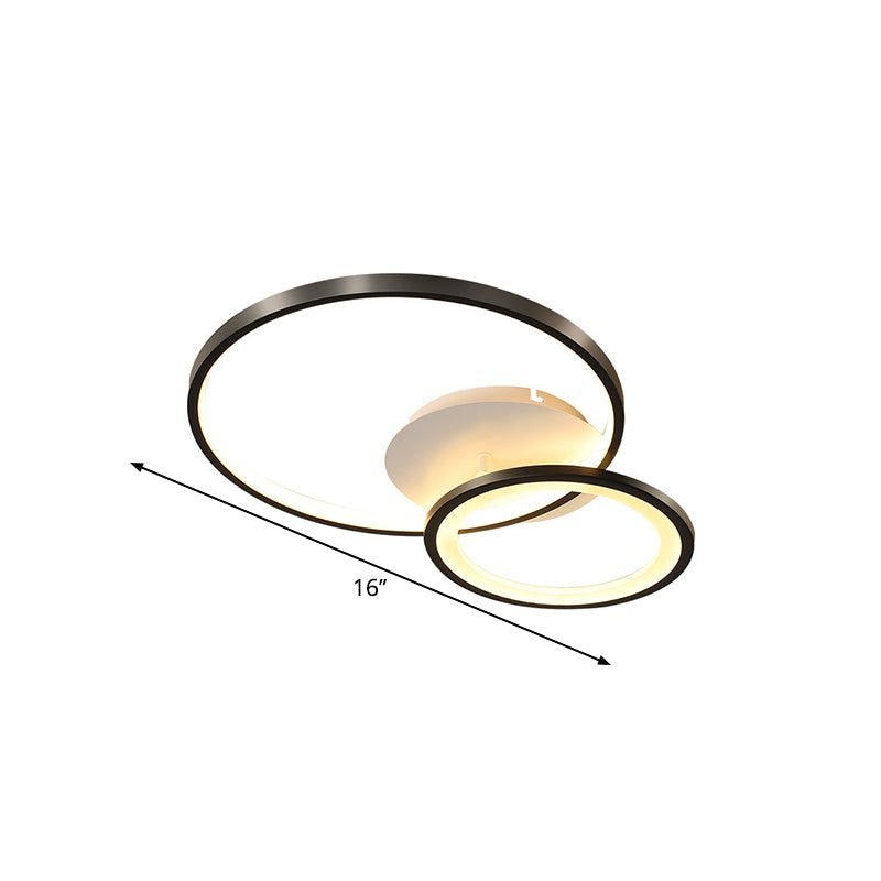 16"/19.5" Wide Ring Ceiling Mount Lamp Minimal Iron Bedroom LED Flush Mount in Warm/White Light, Black