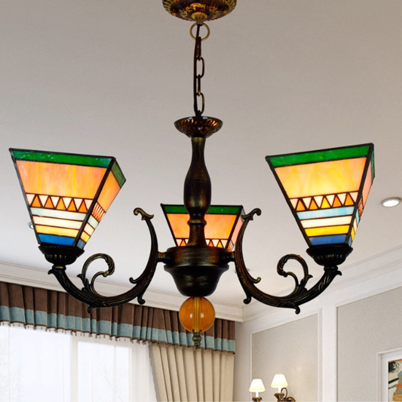 Piramide kroonluchter retro stijl gebrandschilderd glas 3 bollen omgekeerde kroonluchter licht voor woonkamer