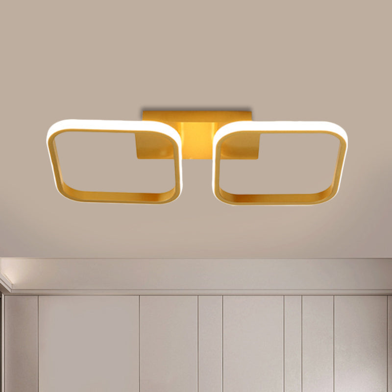 Square Study Room Semi Mount Lighting Acrylic LED Modern Ceiling Lamp in Gold, Warm/White Light