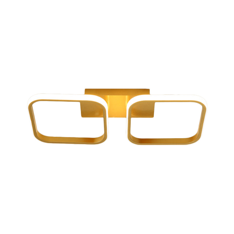 Square Study Room Semi Mount Lighting Acrylic LED Modern Ceiling Lamp in Gold, Warm/White Light