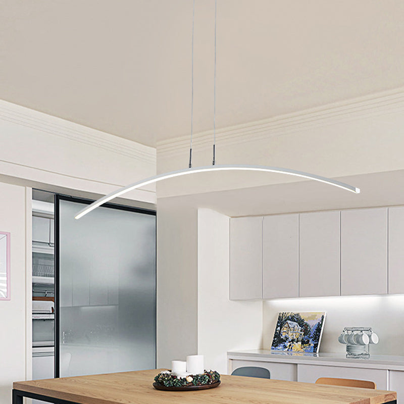 Curved Linear Hanging Lamp Simplicity Metallic Black/White LED Island Lighting Ideas in Warm/White Light