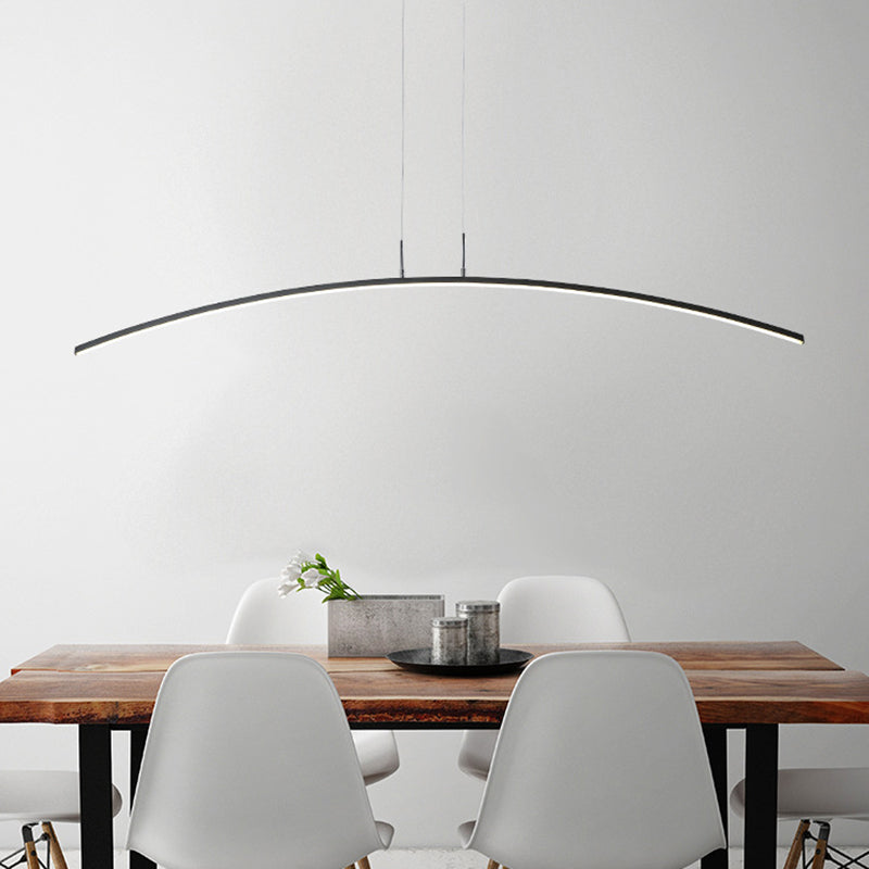 Curved Linear Hanging Lamp Simplicity Metallic Black/White LED Island Lighting Ideas in Warm/White Light