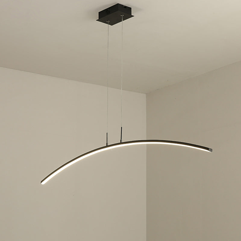 Curved Linear Hanging Lamp Simplicity Metallic Black/White LED Island Lighting Ideas in Warm/White Light