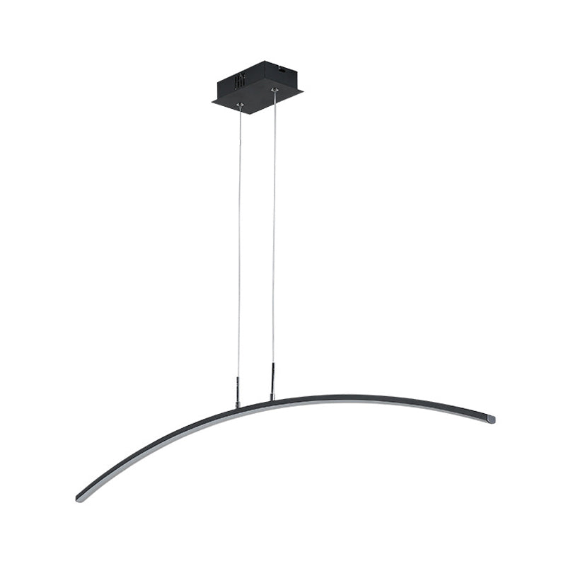 Curved Linear Hanging Lamp Simplicity Metallic Black/White LED Island Lighting Ideas in Warm/White Light