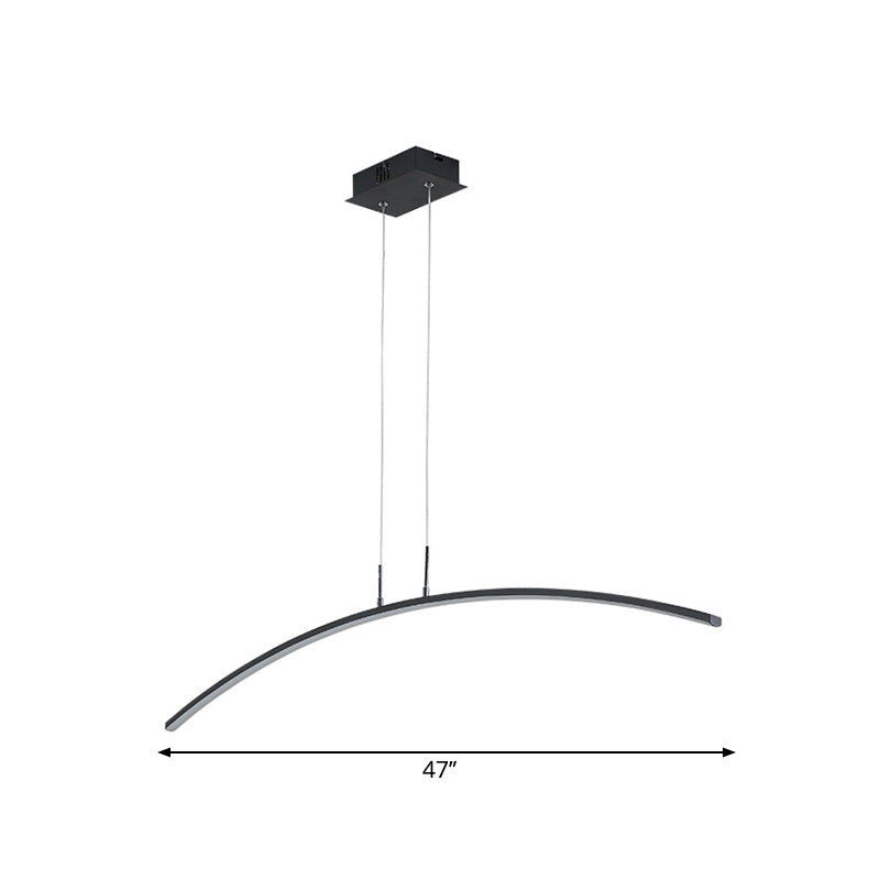 Curved Linear Hanging Lamp Simplicity Metallic Black/White LED Island Lighting Ideas in Warm/White Light