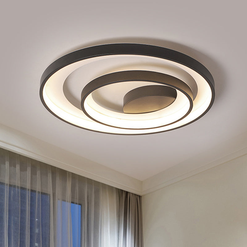 16.5"/20.5" W Circle Ceiling Lamp Simplicity Metallic Sleeping Room LED Flush Mount Lighting in Black, Warm/White Light
