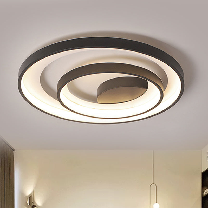16.5"/20.5" W Circle Ceiling Lamp Simplicity Metallic Sleeping Room LED Flush Mount Lighting in Black, Warm/White Light