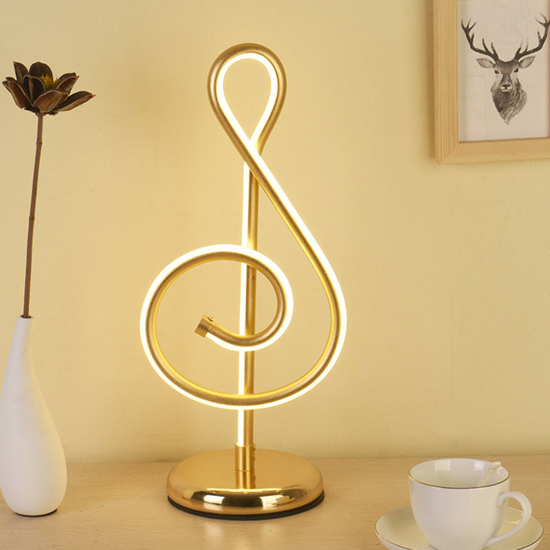 Black/White/Gold Musical Note Desk Lamp Minimalism LED Metal Night Table Lighting with Round Pedestal in Warm/White Light