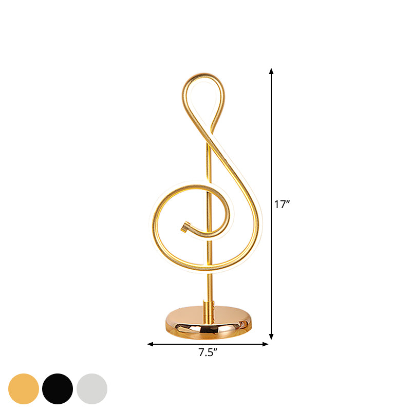 Black/White/Gold Musical Note Desk Lamp Minimalism LED Metal Night Table Lighting with Round Pedestal in Warm/White Light