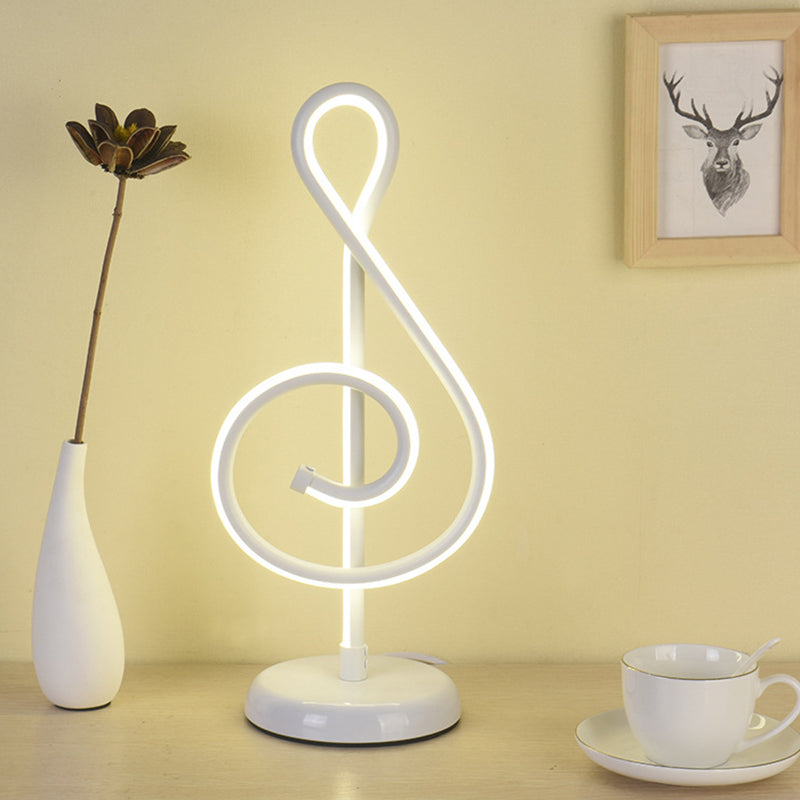 Black/White/Gold Musical Note Desk Lamp Minimalism LED Metal Night Table Lighting with Round Pedestal in Warm/White Light