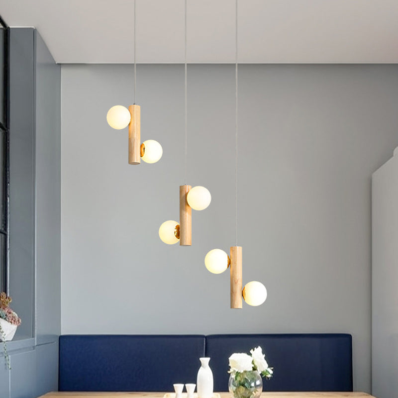Tubulair multi -light hanger modern hout 6 bollen beige plafond hang armatuur voor eetkamer