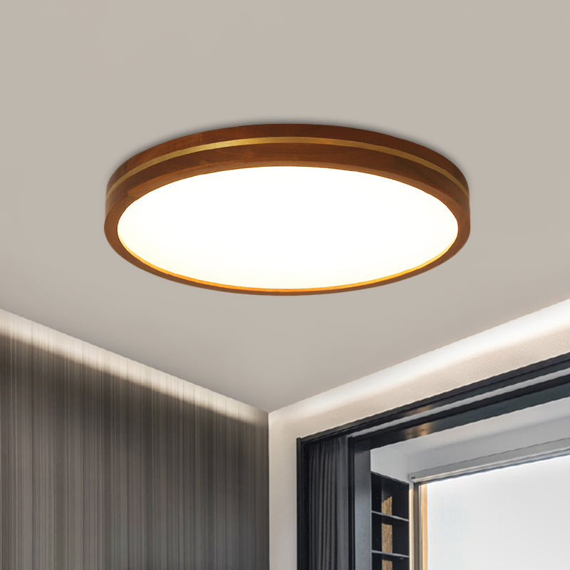 15"/19"/23.5" W Wood Round Flush Mount Contemporary LED Brown Close to Ceiling Lamp with Inner Acrylic Shade