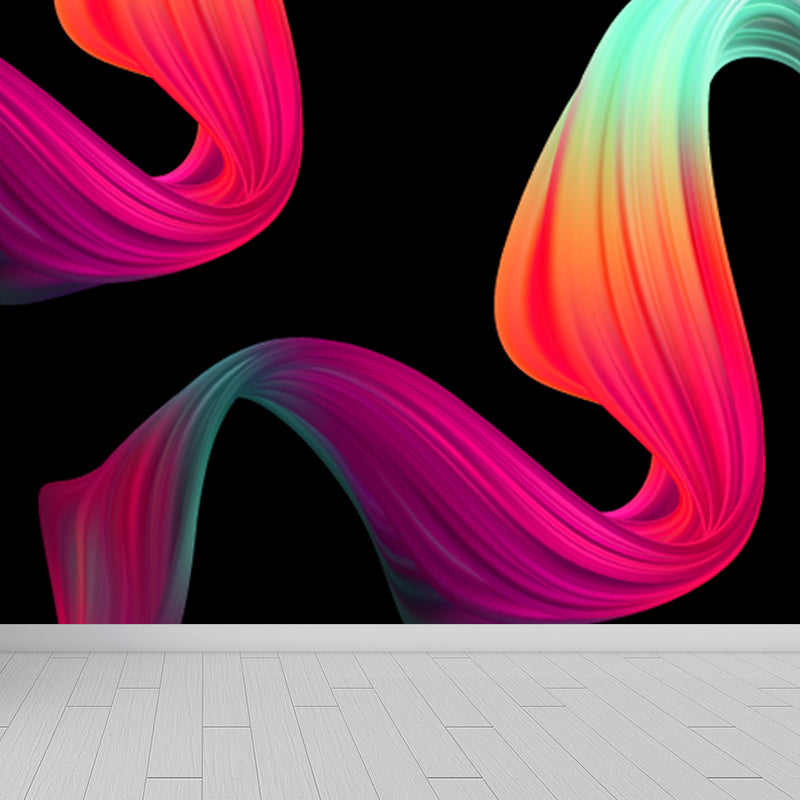 Curvy Ribbons Mural Wallpaper Dark Color Modernist Wall Covering for Accent Wall