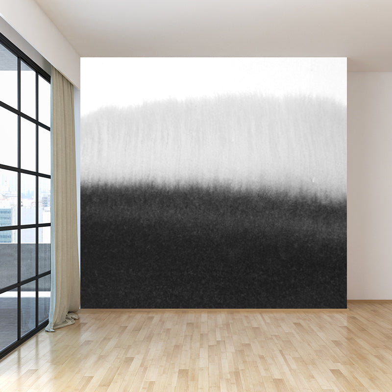 Minimalist Ink Brushstroke Wall Mural Black and White Waterproofing Wall Decor for Room