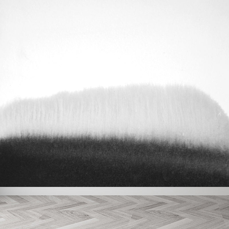 Minimalist Ink Brushstroke Wall Mural Black and White Waterproofing Wall Decor for Room