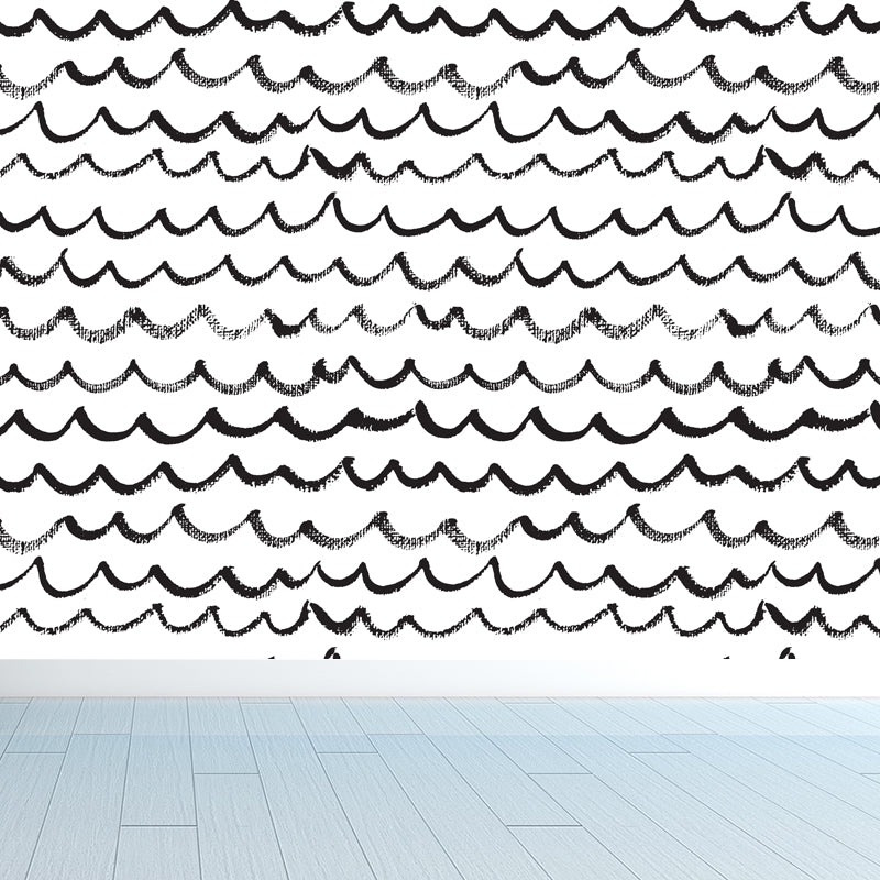 Black and White Botanic Drawing Mural Geometric Modern Water-Proof Wall Covering