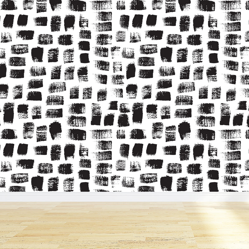 Seamless Pattern Plant Mural Decal Modern Non-Woven Cloth Wall Art in Black and White