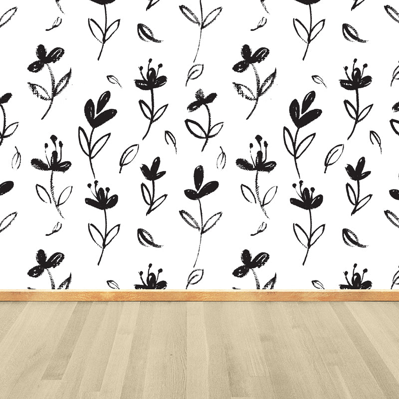 Full Size Botanical Mural Wallpaper Moisture Resistant Modern Bedroom Wall Covering