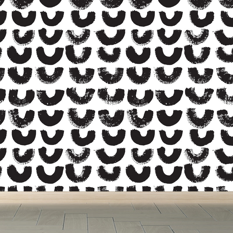 Modern Geometric Wall Mural Non-Woven Stain Resistant Black and White Wall Art for Home