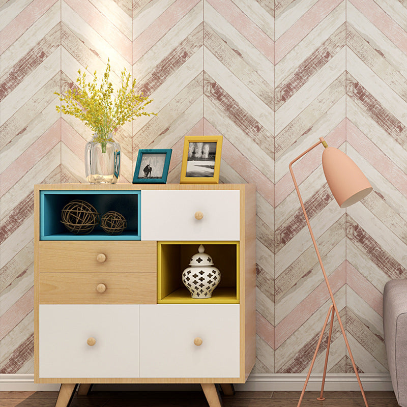 Minimalist Beige Retro Chevron Wood Wallpaper, 31'L x 20.5"W, Non-Pasted
