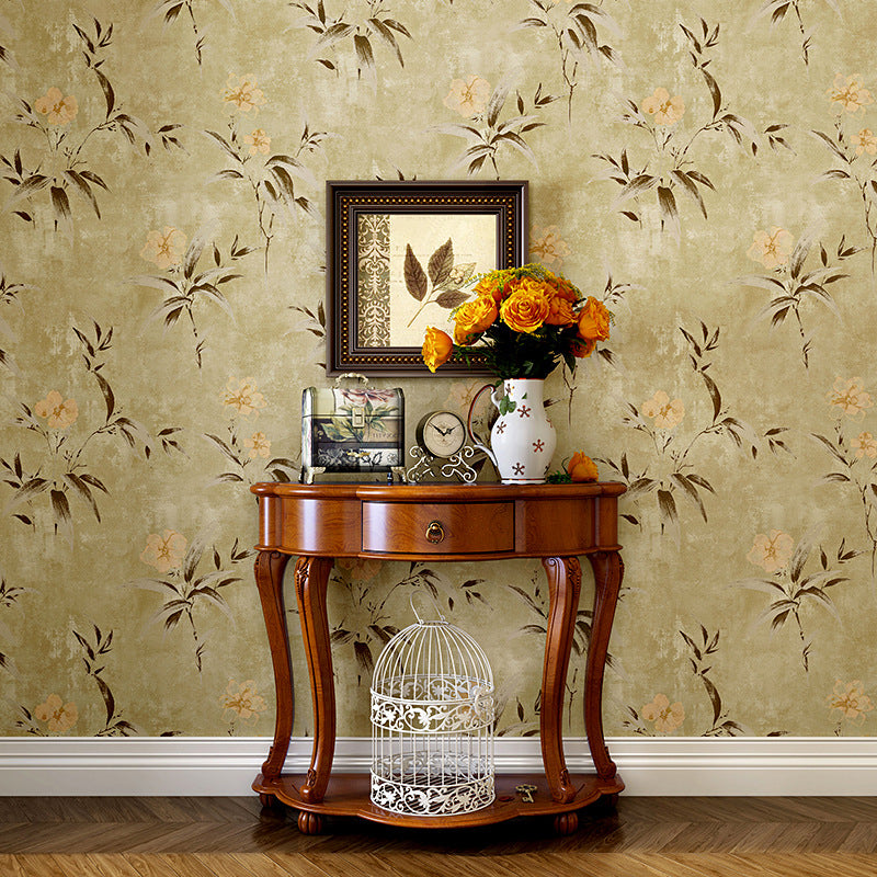 Warm Yellow Non-Woven Decorative Dense Flower Pattern Wallpaper, 20.5"W x 33'L