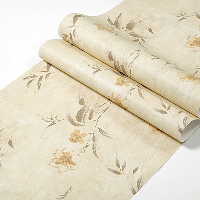 Warm Yellow Non-Woven Decorative Dense Flower Pattern Wallpaper, 20.5"W x 33'L