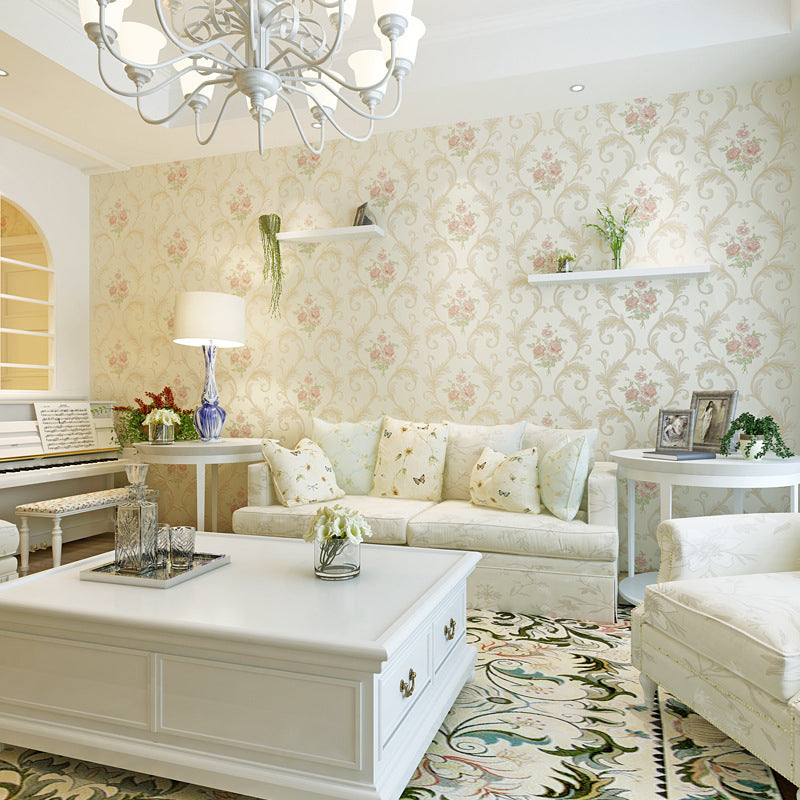 Retro Yellow 20.5-inch x 33-foot Non-Woven Decorative Curved Branch and Blossoms Wallpaper