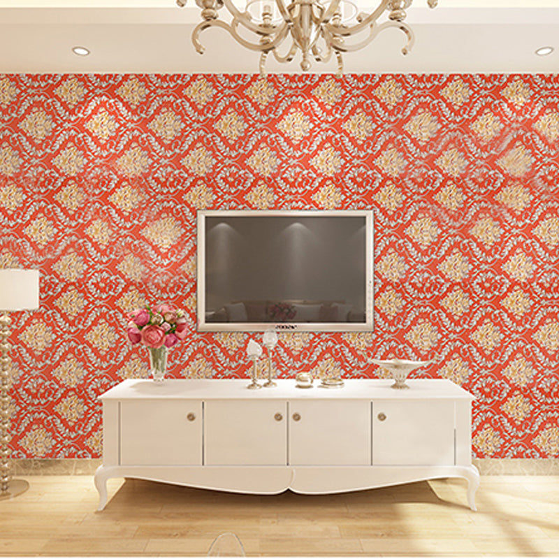 Water-Resistant Wall Covering Removable Luxe Damasque PVC Wall Decor in Light Red
