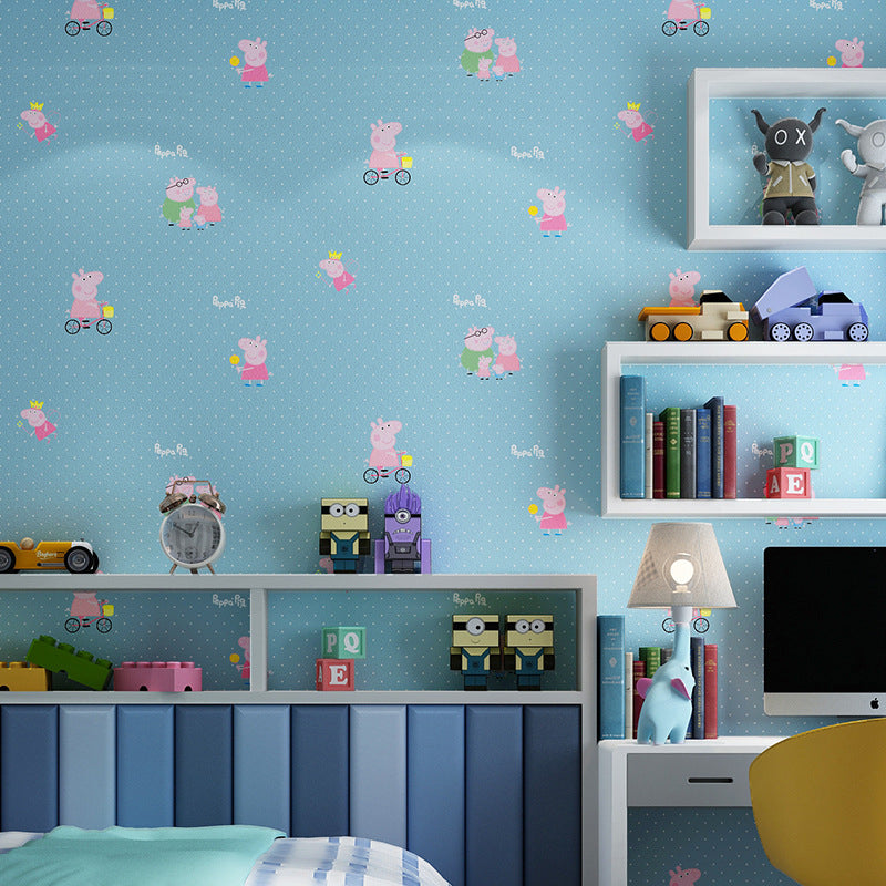 Cute Blue Pig Non-Pasted Wallpaper for Boys and Girls, 33-foot x 20.5-inch