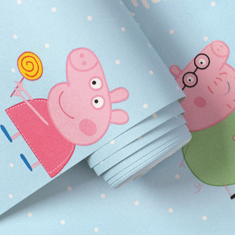Cute Blue Pig Non-Pasted Wallpaper for Boys and Girls, 33-foot x 20.5-inch