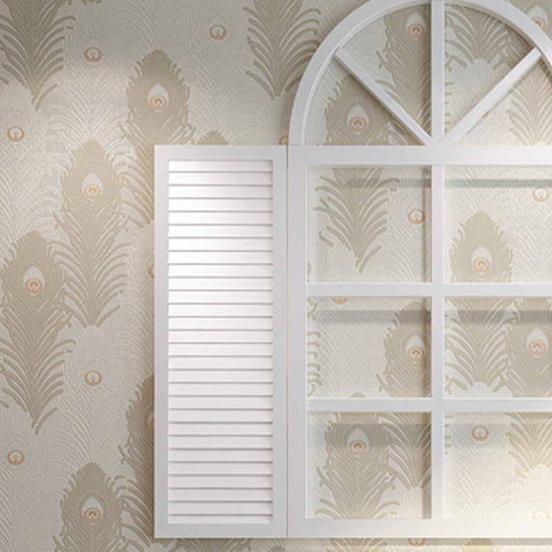 Non-Pasted Wallpaper with Industrial Color Peacock Tail and Feather, 33 ft. x 20.5 in