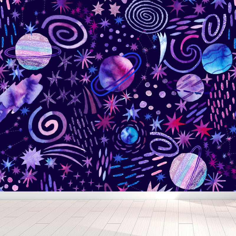 Huge Outer Space Wallpaper Mural Cartoon Creative Universe Wall Covering in Bright Color